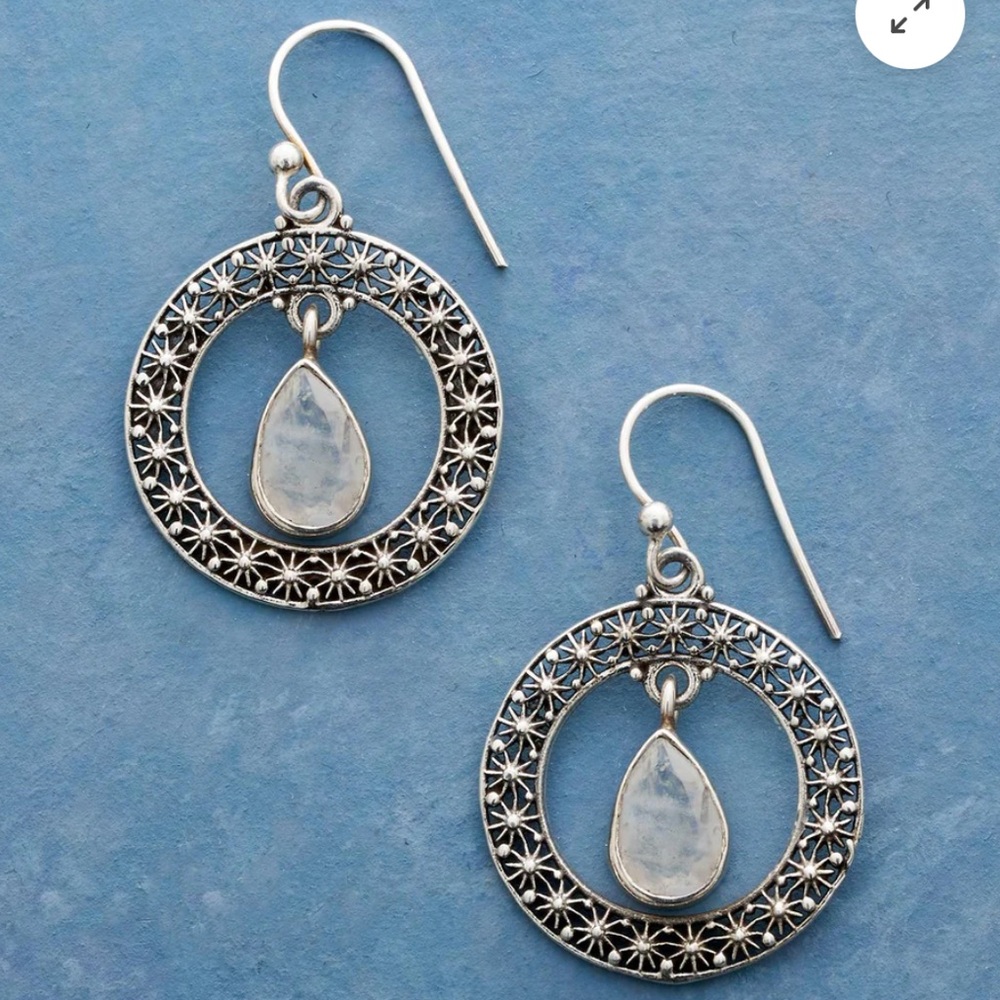 Silver and White Dangle Earrings with Teardrop Stones